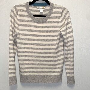 C&C California Gray Cream 100% CASHMERE Striped Crew Neck Sweater: 3552